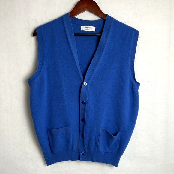 Johnstons of Elgin Mens Pure Lambswool Button up Vest Royal Blue Large - Picture 2 of 9